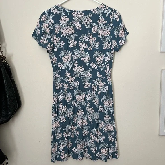 LOFT Blue Floral Button Dress Size 2 - Picture 7 of 9
